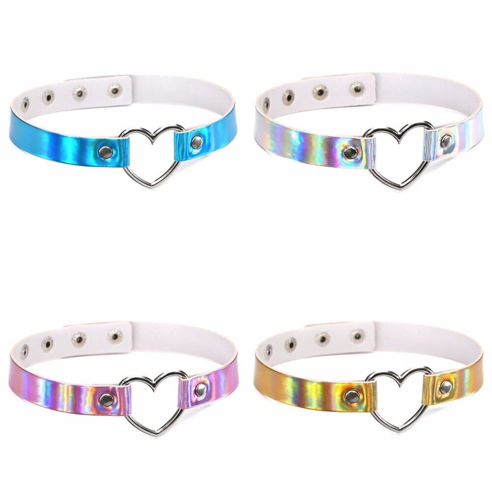 Leather Heart Choker Collar Punk Goth Adjustable Rivet Necklace Love O-Ring New