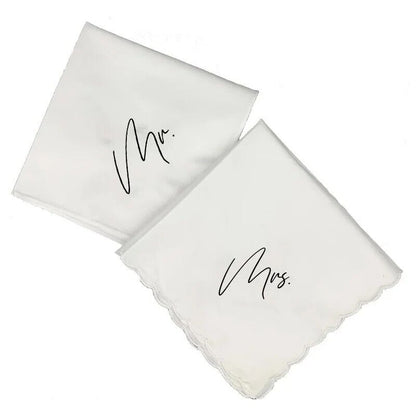 Mr Mrs Bride Groom Husband Wife Newlyweds Couple Handkerchief Wedding Engagement