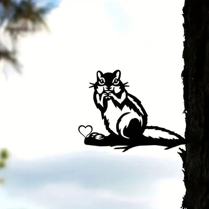Black Metal Squirrel Pet Outdoor Yard Silhouette Animal Garden Decorative Post