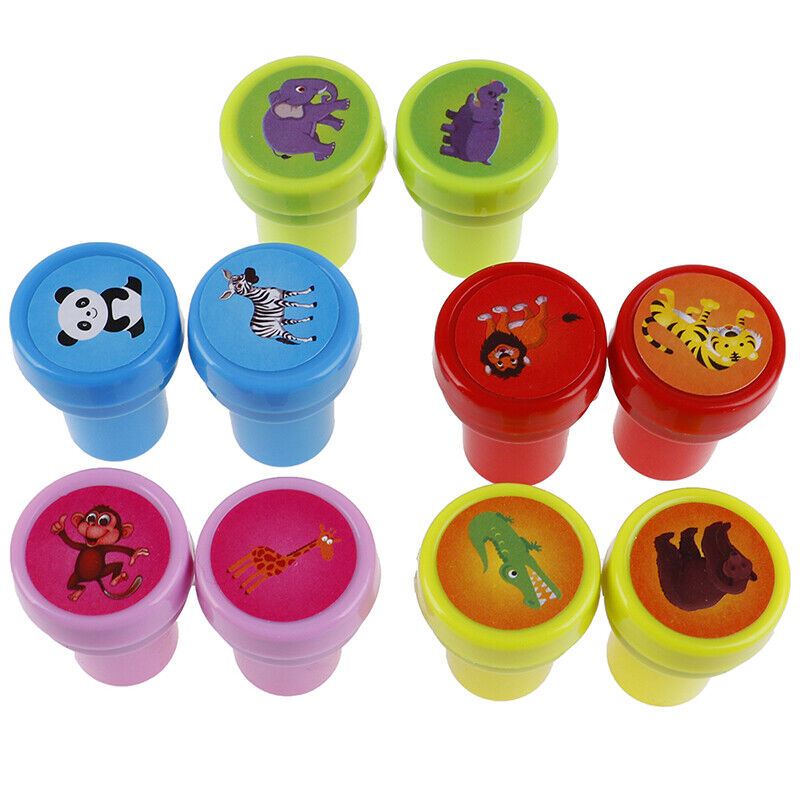 10Pc animal Self-ink Stamps Goody Bag Pinata Fillers Kids Birthday Party Fav3-ca
