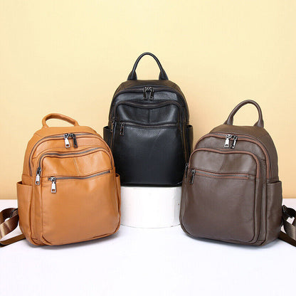 New Soft Leather Backpack, Women's Top Cow Leather Travel Rucksack School Bags