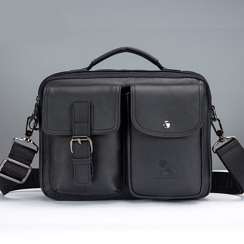 100% Genuine Leather Men's Handbag 11" Crossbody Shoulder Bag Business Messenger