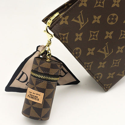 Leather Mini Keychain Charm Bucket Lipstick Bag Handbag Backpack Pendant Storage