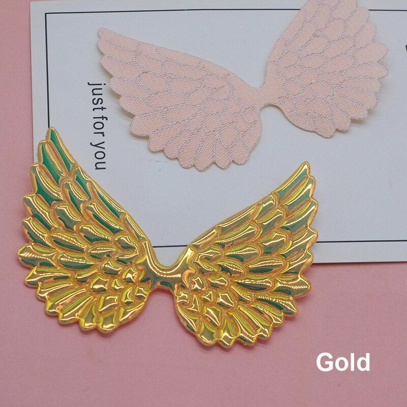 20Pcs/Lot 9.5x6.5cm Shiny Angel Wing Padded Appliques DIY Bow Clips Accessories