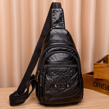 Women's Sling Backpack Faux Leather Crossbody Chest Bag Outddor Casual Daypack