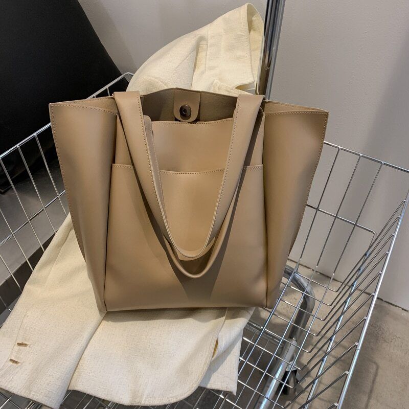 Leather Woman Tote Shopper Handbags Single Shoulder Bag with Outer Pocket