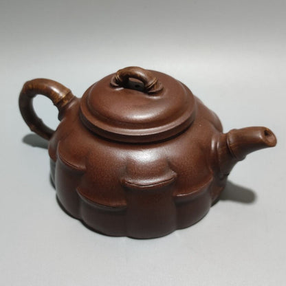 Vintage Chinese Yixing Purple Clay Teapot Zisha Ceramic Bamboo Teaware Collector