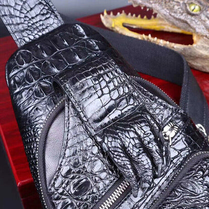 Handcrafted Nile Crocodile Skin Leather Mens Luxury Crossbody bag Sling Backpack