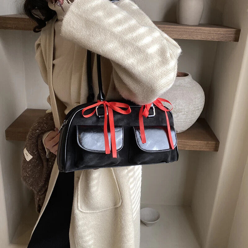 PU Leather Double Pockets Shoulder Bags Women Bag Lady Handbags and Purses