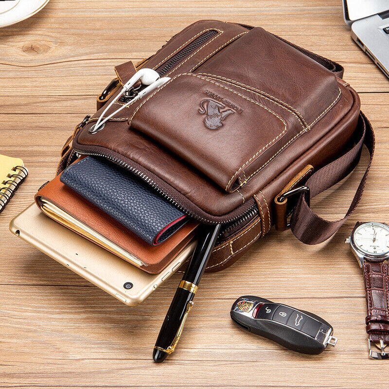 100% Genuine Leather Men's Sling Shoulder Bag Crossbody Bag Small Handbags