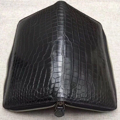 Black Genuine Crocodile Alligator Leather Zipper Long Wallet Hand Clutch Bag