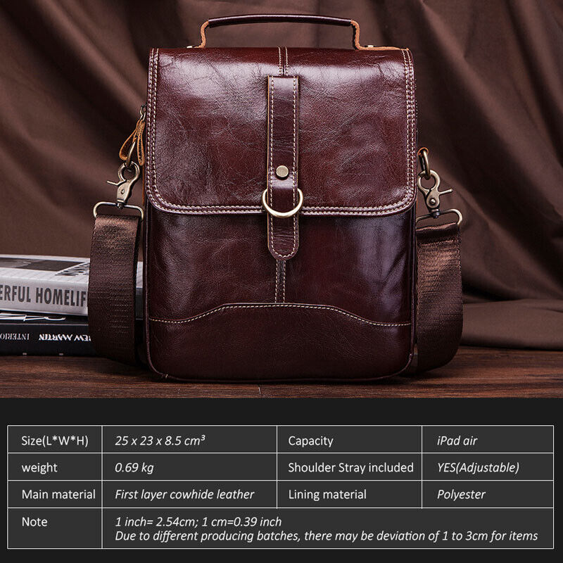 100% Genuine Leather Men's Sling Shoulder/Messenger Bag Double Zipper 8" Handbag