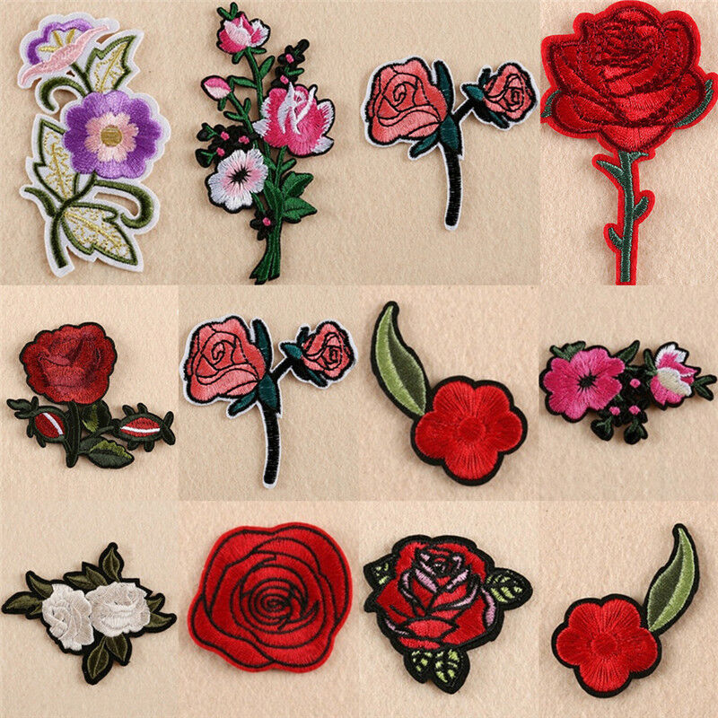 11X Embroidery Rose Flower Sew Iron on Patch on Badge Bag Jeans Applique CraY-ca