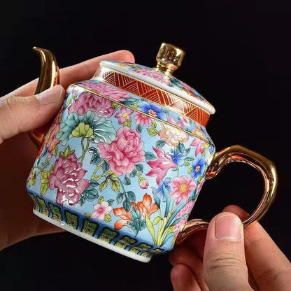 Ceramic Enamel Flower Teapot|Chinese Ceramic Teapot|Tea Ceremony