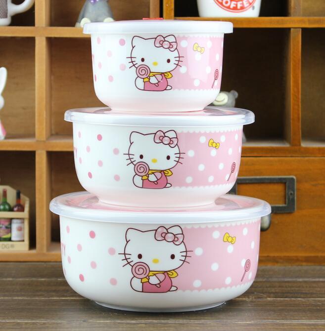 New Cute 3 pcs Ceramic Clear Bowl Storage Containers Set w/lids