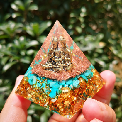 Buddha Statue Orgone Pyramid Healing Crystal Figurine Meditation Resin Pyramid