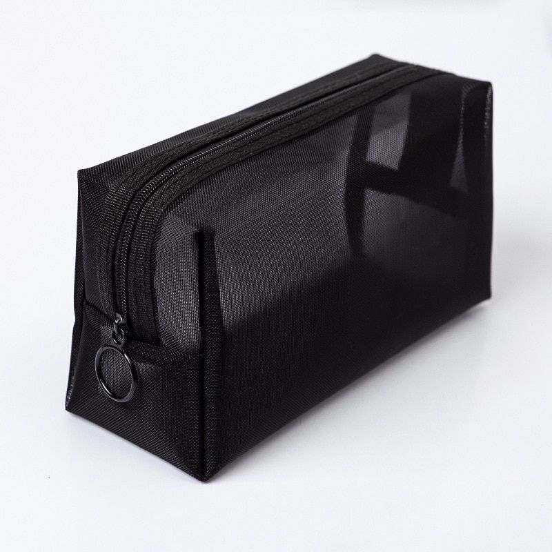 Cosmetic Bag Small Storage Travel Wash Purse Three-Pieces Set Black Transparent