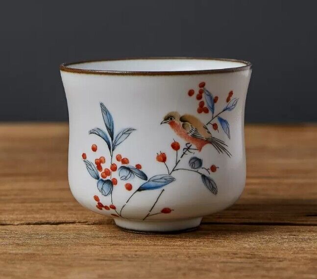95ml China SongDynasty Antique master tea cup ruyao flowers-birds ceramic cup