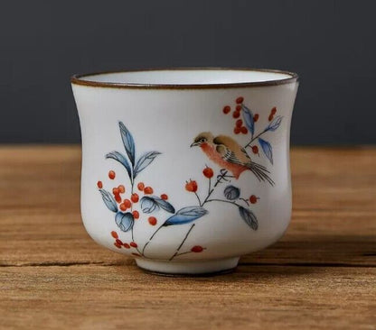 95ml China SongDynasty Antique master tea cup ruyao flowers-birds ceramic cup