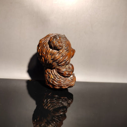 chinese boxwood carving wooden decor bear small gift car room child girl purse