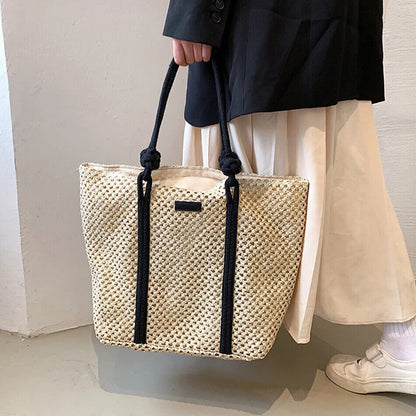 Straw Women Tote Bag Woven Handbags Handmade Travel Shopper Shoulder Bag