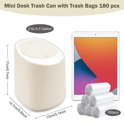 Decorative Garbage Can with Lid Mini Basket for Desk with Trash Bags 180 Pieces