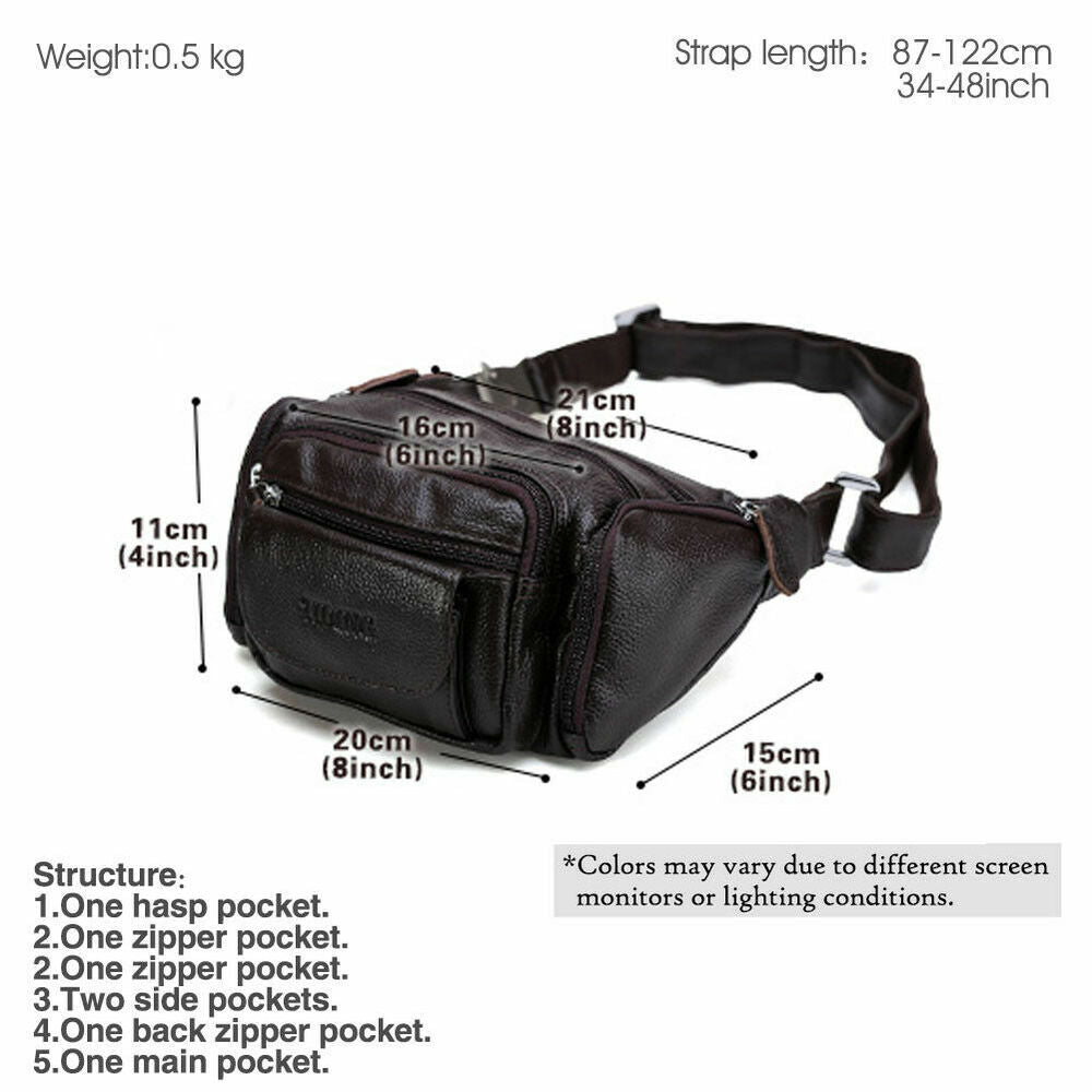 Coffee Men Real Cow Leather Small Belt Bum Bag Waist Fanny Pack Sport Backpack