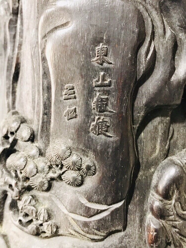 chinese carved brush pot men statue antique wood carving Figure-story wooden art