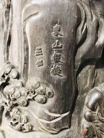 chinese carved brush pot men statue antique wood carving Figure-story wooden art