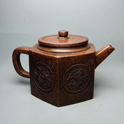 Vintage Chinese Yixing Purple Clay Teapot Zisha Ceramic Carving Animal Teaware