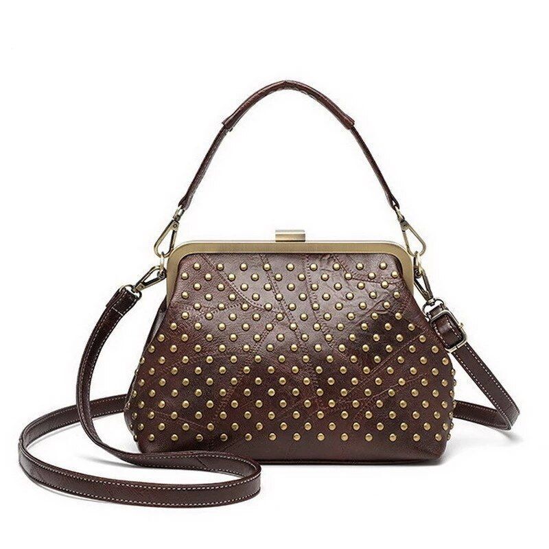 Vintage Rivet Handbag Crossbody Purse Synthetic Leather Shoulder Bag 24*10*18 CM