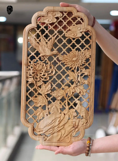Hollow Wood Carving Chinese Classical Craft Camphor Wall Hanging Decoration 35cm