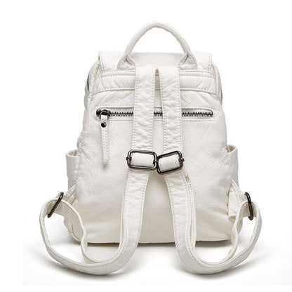 Soft Lambskin Leather Women's Backpack Shoulder School Bag Retro Travel Bags