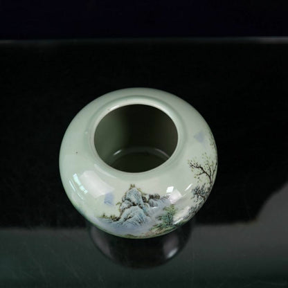 Chinese Jingdezhen Famille Rose Porcelain Hill Water Scenery Pot