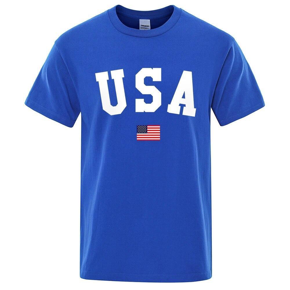New Men's USA Flag T Shirt American Patriotic 100% Cotton