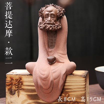 Purple Sand Buddha Sculpture Stump with Tea Pet Ornaments