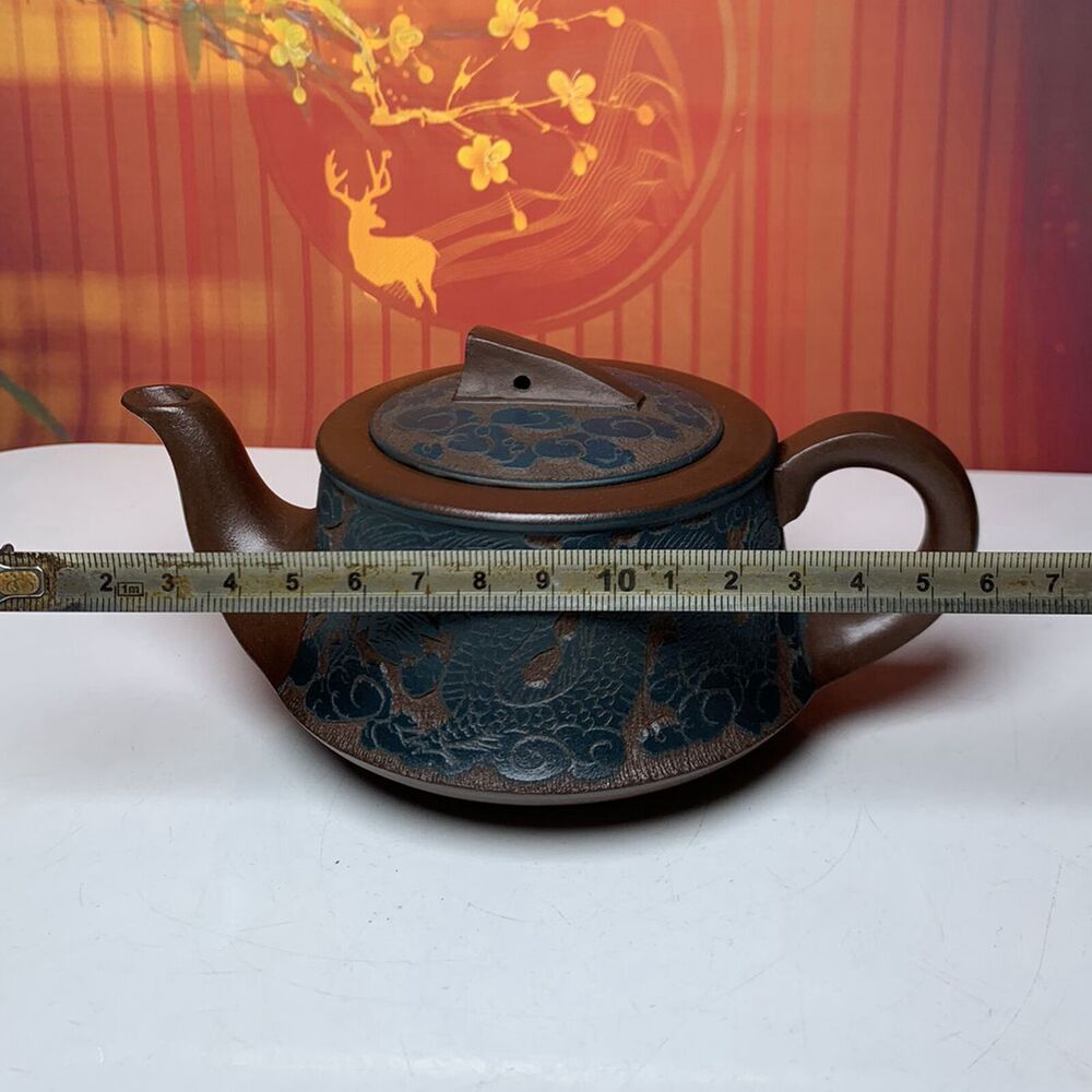 Vintage Chinese Yixing Purple Clay Teapot Zisha Ceremony Dragon Phoenix Teaware