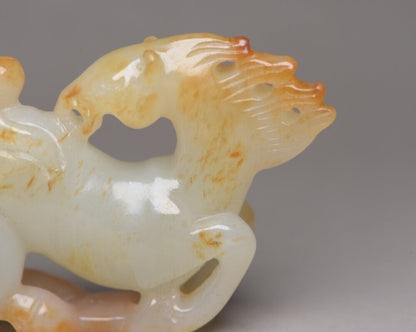 Chinese Natural Hetian Jade Carving Horse Monkey Statue Nice Figurines Art Rare