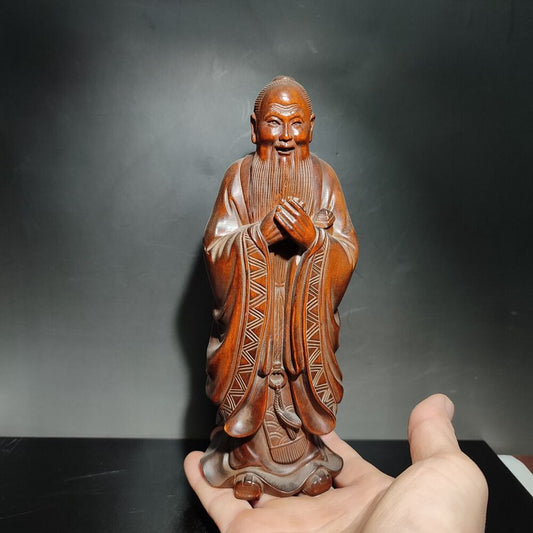 Boxwood Wooden Ornament Confucius statue carving home decor figurines desk art