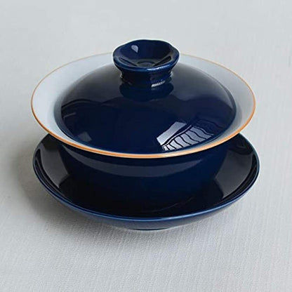 Porcelain Gaiwan 6.7oz Teacup Blue Tureen Chinese Sancai Cover Bowl Lip Saucer