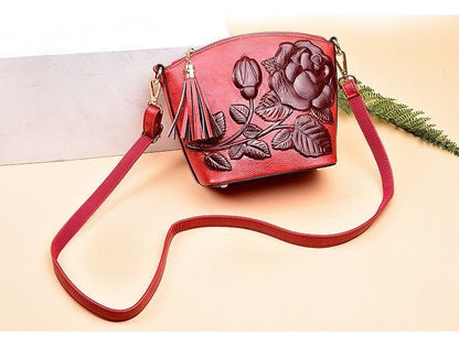 Messenger Leather Shoulder Bag Crossbody Vintage Purse Embossed Tassel Shell Bag