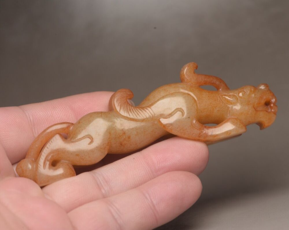 Chinese Old Natural Hetian Jade Hand Carved Beast Statue Antique Collectible Art