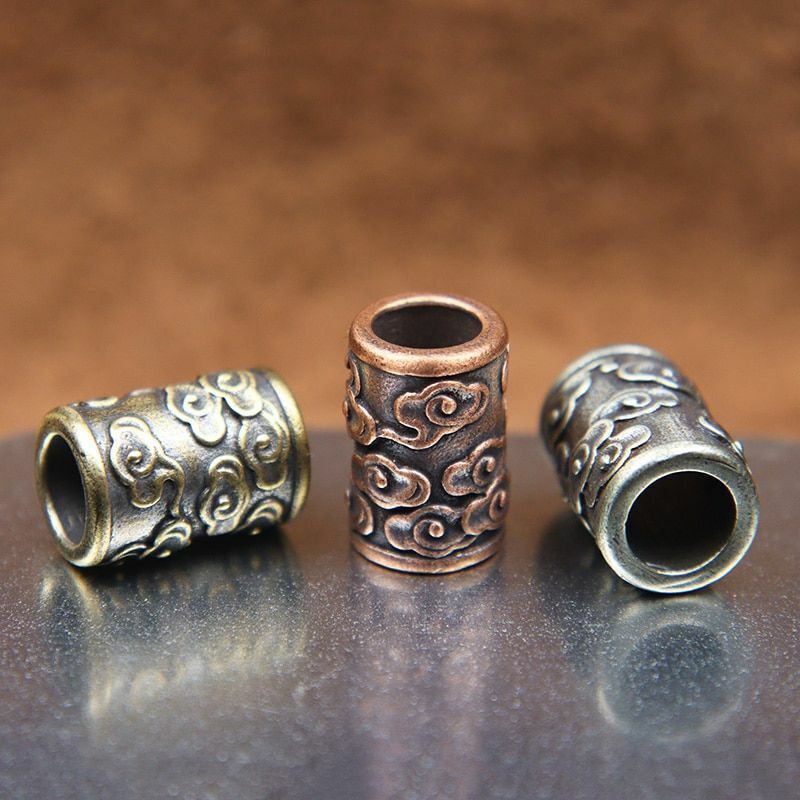 Brass Auspicious Clouds Carved Cylinder Knife Barrel Bead Retro Accessory Silver