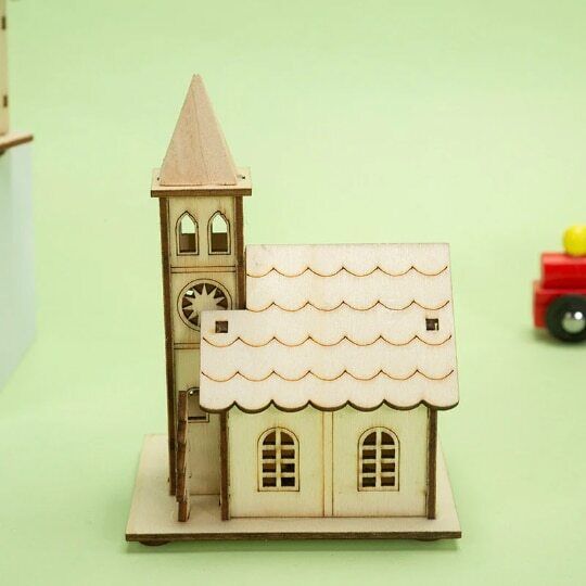 Christmas Log Cabin Christmas Craft Decoration with Light Wooden Small House