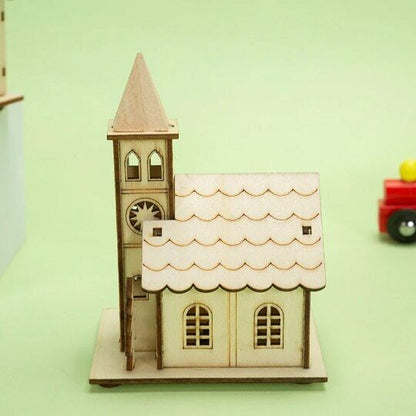 Christmas Log Cabin Christmas Craft Decoration with Light Wooden Small House