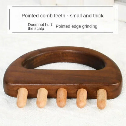 Solid Wood Meridian Brush Five Teeth Scalp Massage Scraping Acupuncture Therapy