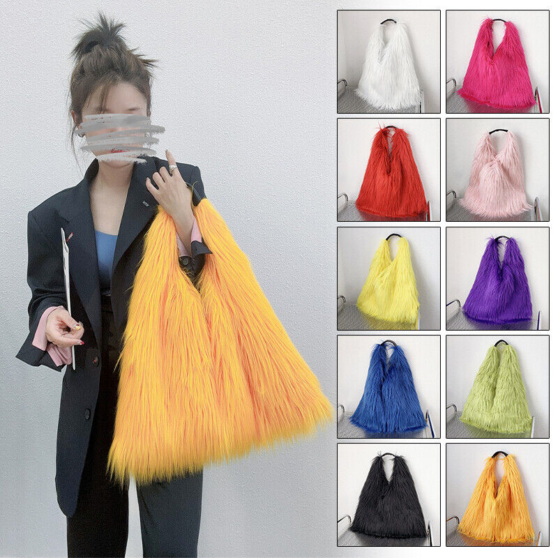 Winter Soft Faux Fur Tote Bags Large Capacity Fluffy Plush Shoulder Handbag Warm