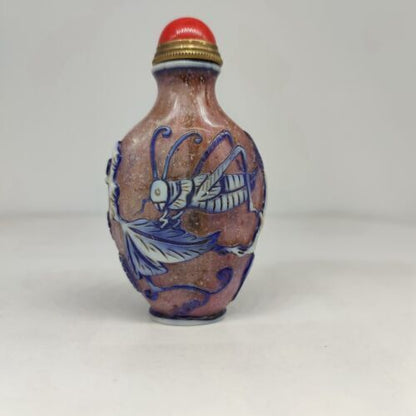 chinese carved collection peking glass snuff bottle cricket statue carving rare