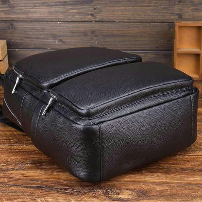 Top Cow Leather Black Men's bag, Soft Leather Large Capacity Backpack Travel Bag