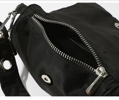 Nylon Women Bags Fashion Rivet Shoulder Bag Handbag Small Underarm Black 34*20*7